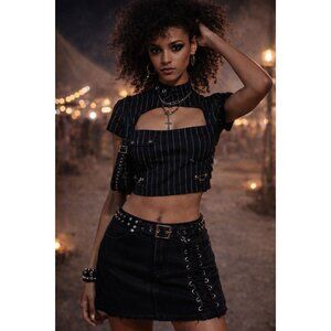 Goth Grunge I.AM.GIA pinstripe cutout top |Festival Streetwear| XXS | NWT